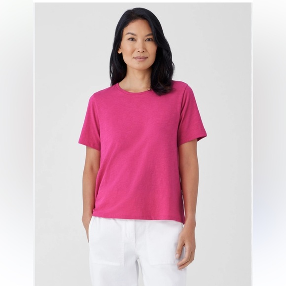 Eileen Fisher Organic Cotton Pink Slubby Jersey Tee sz XS - Picture 4 of 6